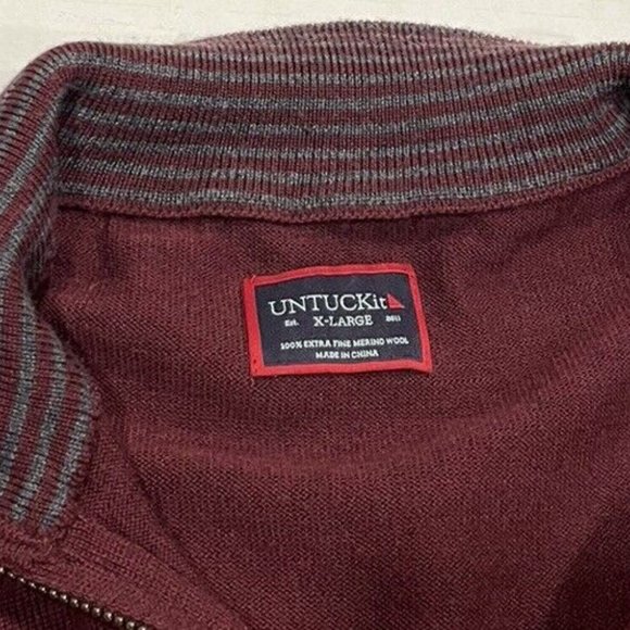 UNTUCKit Men's Wool Quarter Zip Pullover Maroon‎ Sweater - Picture 2 of 4